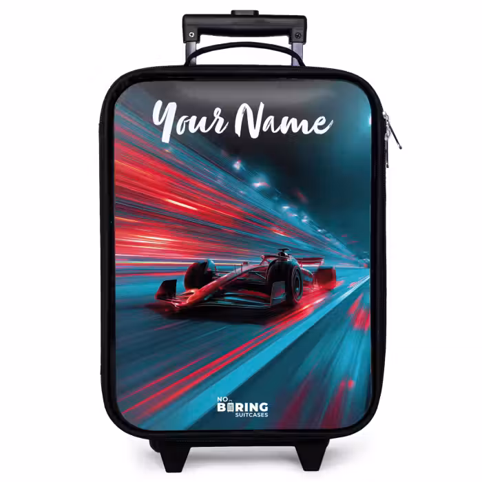 Children's suitcase with name - Formula 1 - Race car - Red - Neon lights