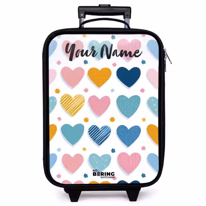 Children's suitcase with name - Hearts - Pastel - Pattern