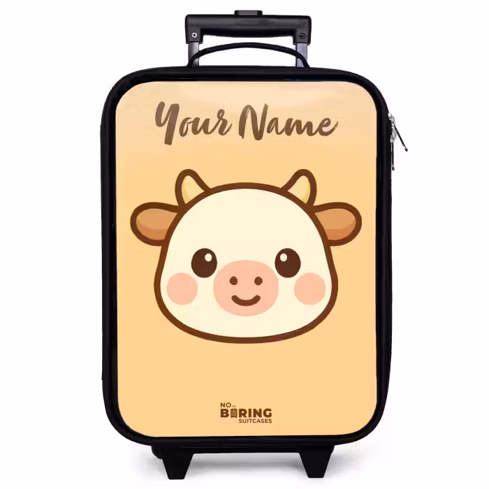 Children's suitcase with name - Kawai - Cow - Brown
