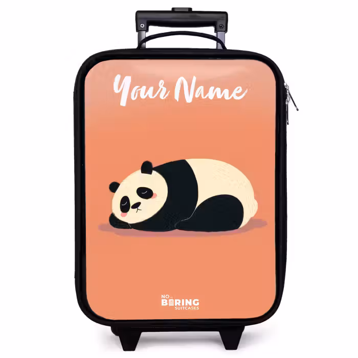 Children's suitcase with name - Panda - Sleeping - Orange