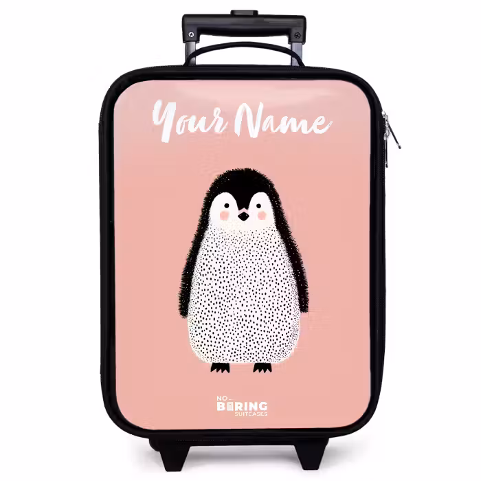 Children's suitcase with name - Penguin - Dots - Pink - Minimalist