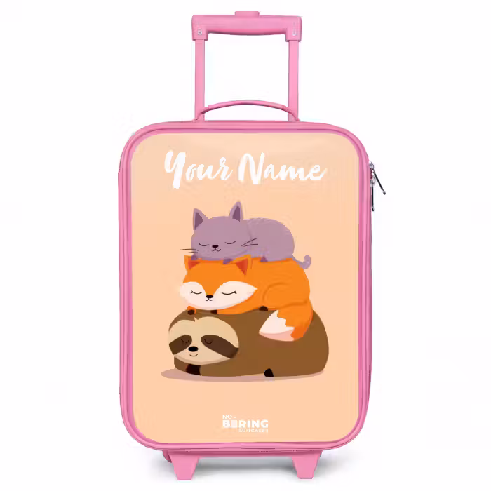 Children's suitcase with name - Pink - Animals - Sleep - Together