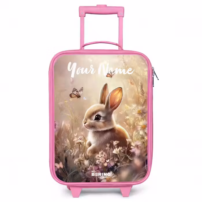 Children's suitcase with name - Pink - Bunny - Brown - Flowers - Butterflies
