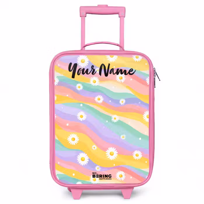 Children's suitcase with name - Pink - Daisies - Colorful - Pastel
