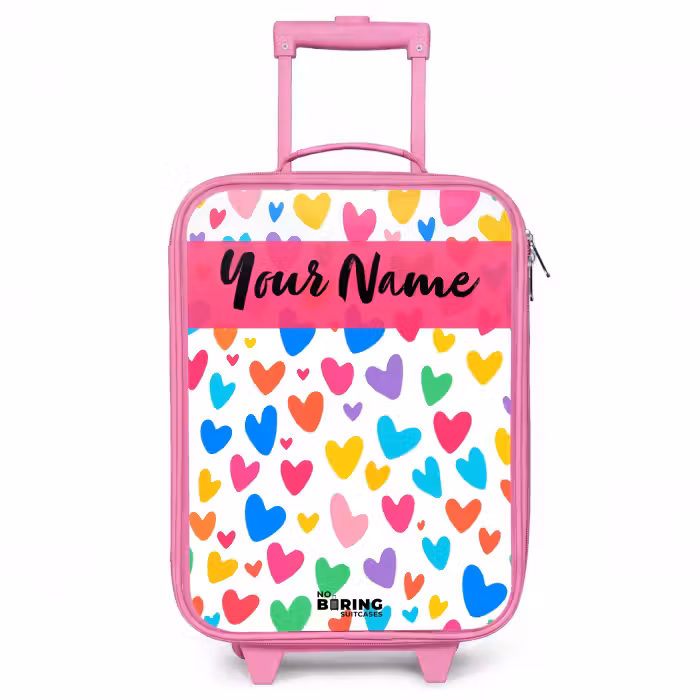 Children's suitcase with name - Pink - Hearts - Colorful - Pattern