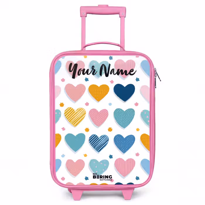Children's suitcase with name - Pink - Hearts - Pastel - Pattern