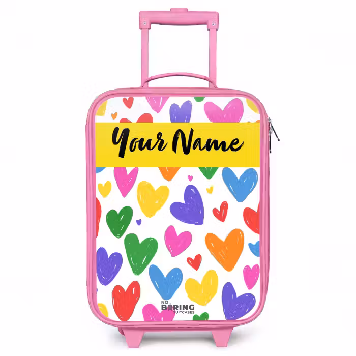 Children's suitcase with name - Pink - Hearts - Pattern - Colorful