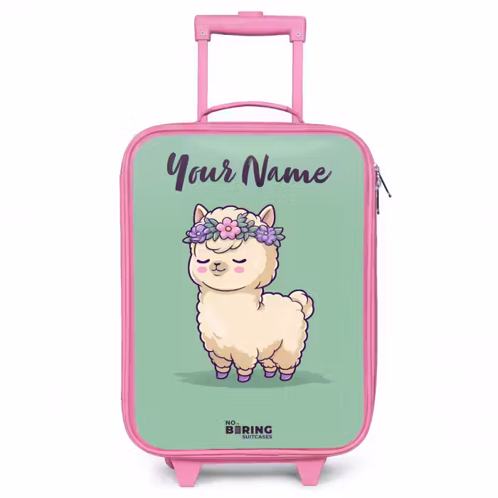 Children's suitcase with name - Pink - Kawai - Alpaca - Green