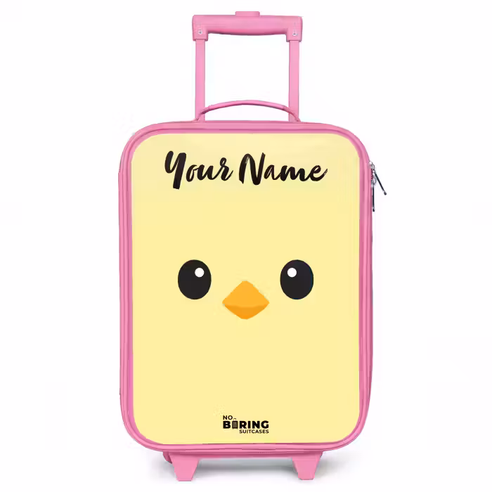 Children's suitcase with name - Pink - Kawai - Chick - Yellow