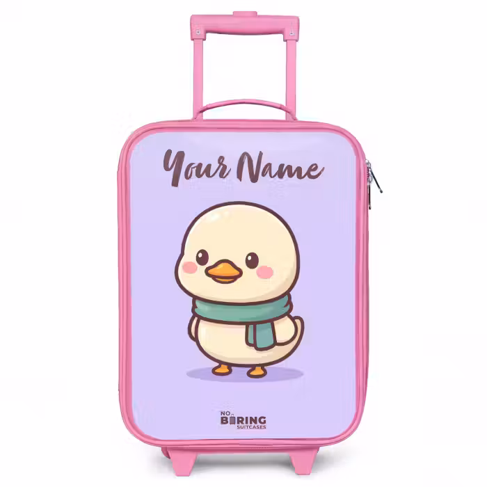 Children's suitcase with name - Pink - Kawai - Duck - Scarf