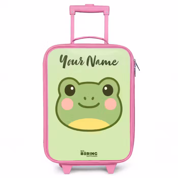 Children's suitcase with name - Pink - Kawai - Frog - Green
