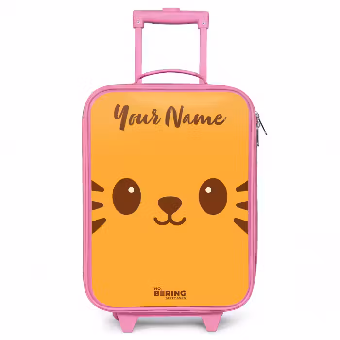 Children's suitcase with name - Pink - Kawai - Tiger - Orange
