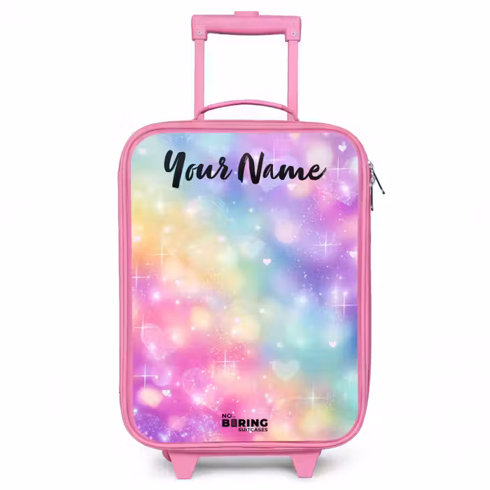 Children's suitcase with name - Pink - Light - Rainbow - Hearts
