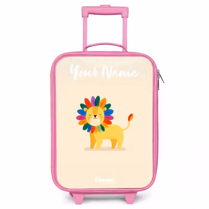 Children's suitcase with name - Pink - Lion - Mane - Colorful