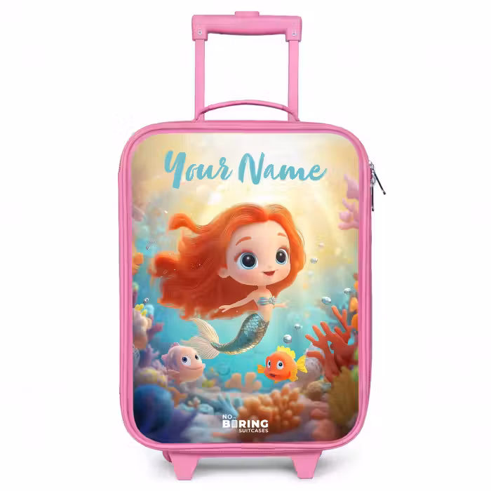 Children's suitcase with name - Pink - Mermaid - Fish - Coral