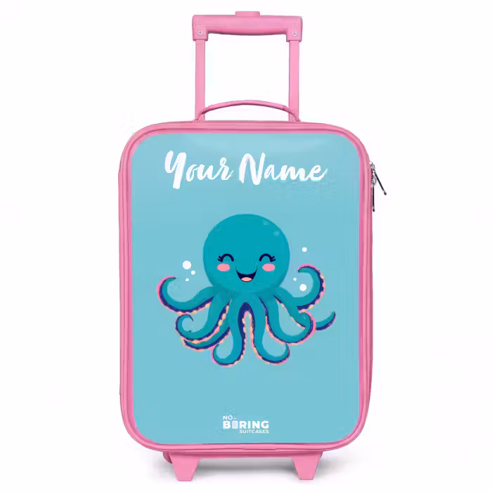 Children's suitcase with name - Pink - Octopus - Water - Blue
