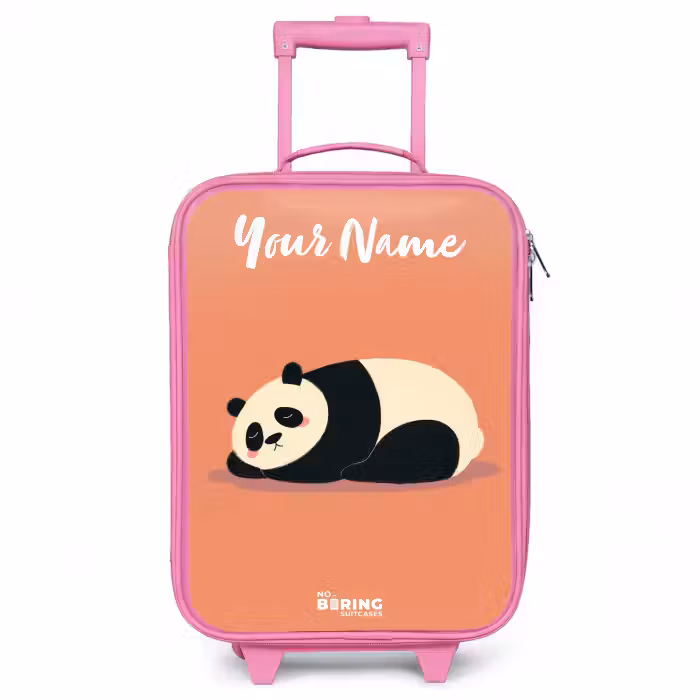 Children's suitcase with name - Pink - Panda - Sleeping - Orange