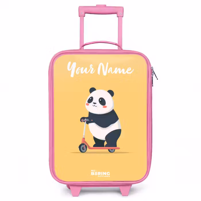 Children's suitcase with name - Pink - Panda - Step - Yellow