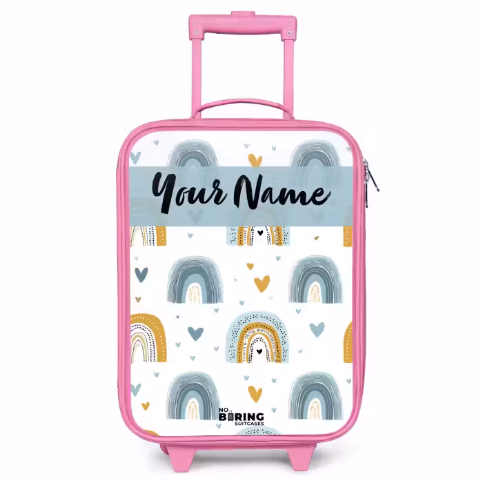 Children's suitcase with name - Pink - Pattern - Rainbow - Hearts
