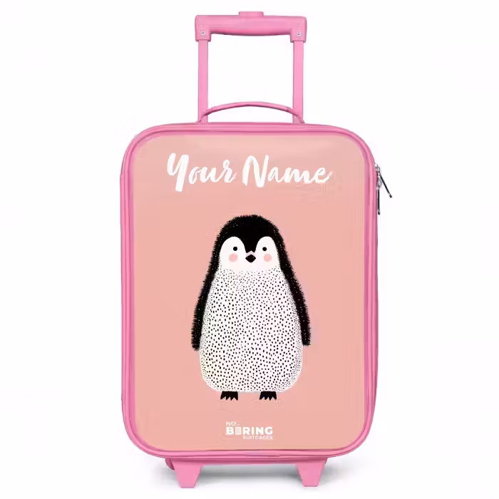 Children's suitcase with name - Pink - Penguin - Dots - Pink - Minimalist