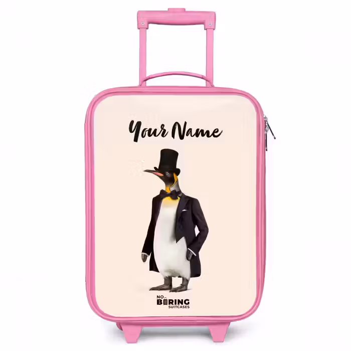 Children's suitcase with name - Pink - Penguin in Suit