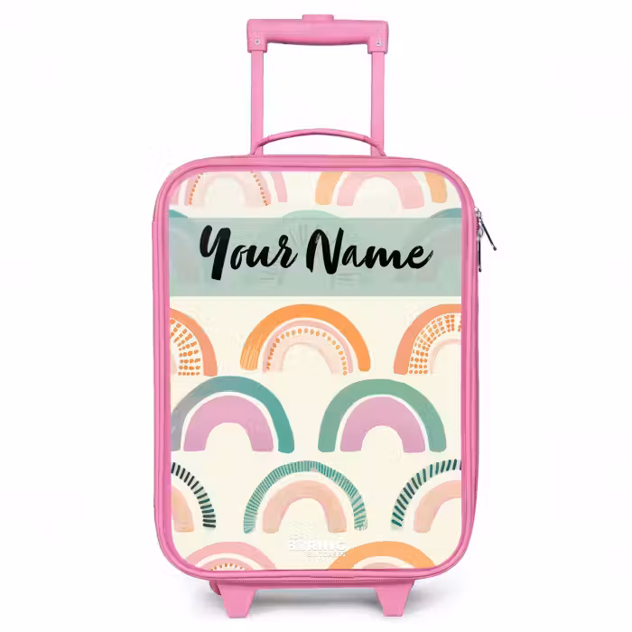 Children's suitcase with name - Pink - Rainbow - Pastel - Pattern