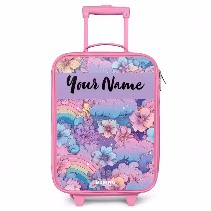 Children's suitcase with name - Pink - Rainbows - Flowers - Colorful