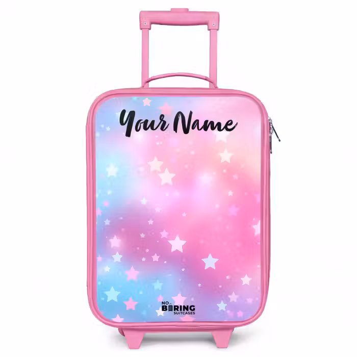 Children's suitcase with name - Pink - Stars - Pink - Blue