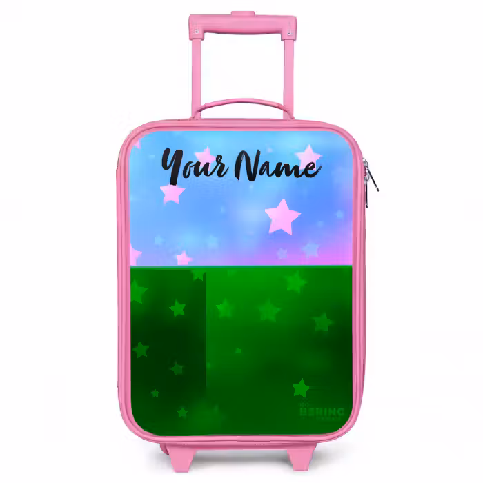 Children's suitcase with name - Pink - Stars - Pink - Blue