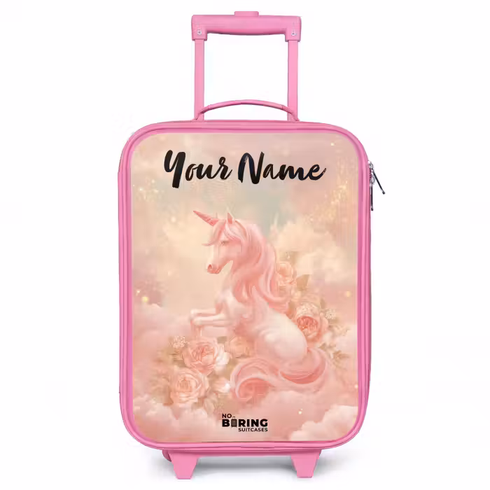 Children's suitcase with name - Pink - Unicorn - Clouds - Pink