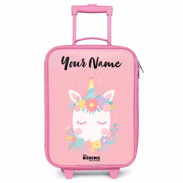 Children's suitcase with name - Pink - Unicorn - Flowers - Pink