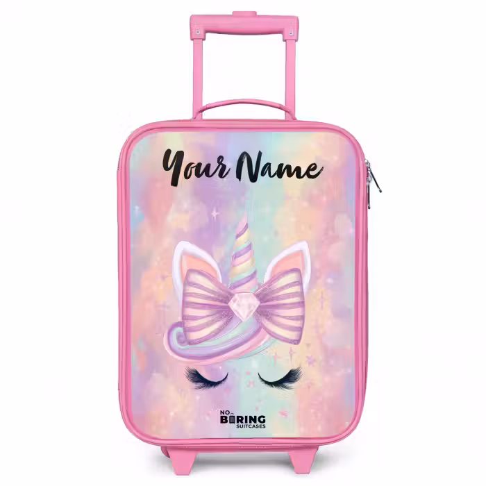 Children's suitcase with name - Pink - Unicorn - Glitter - Rainbow - Pastel