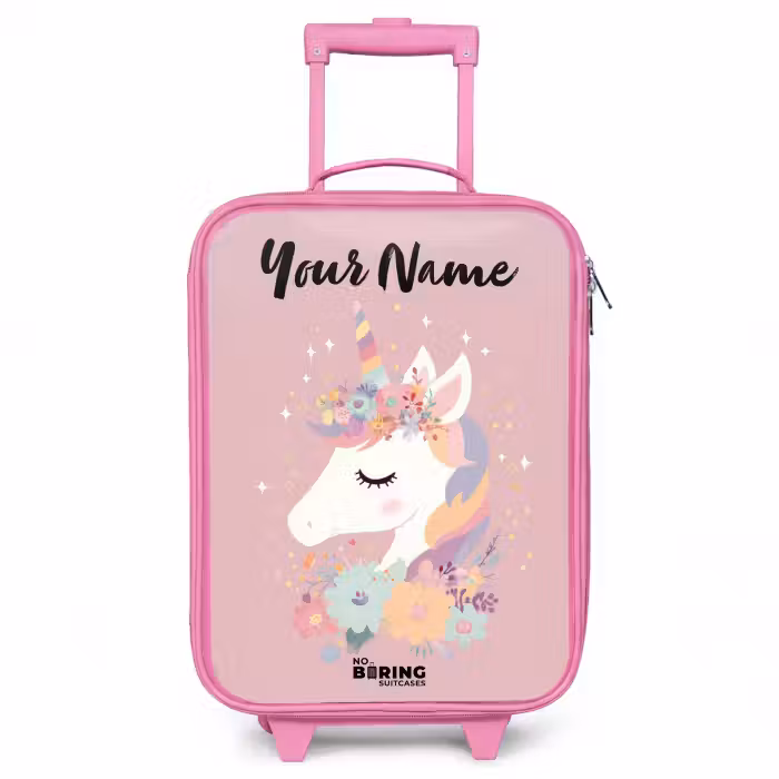 Children's suitcase with name - Pink - Unicorn - Pink - Flowers