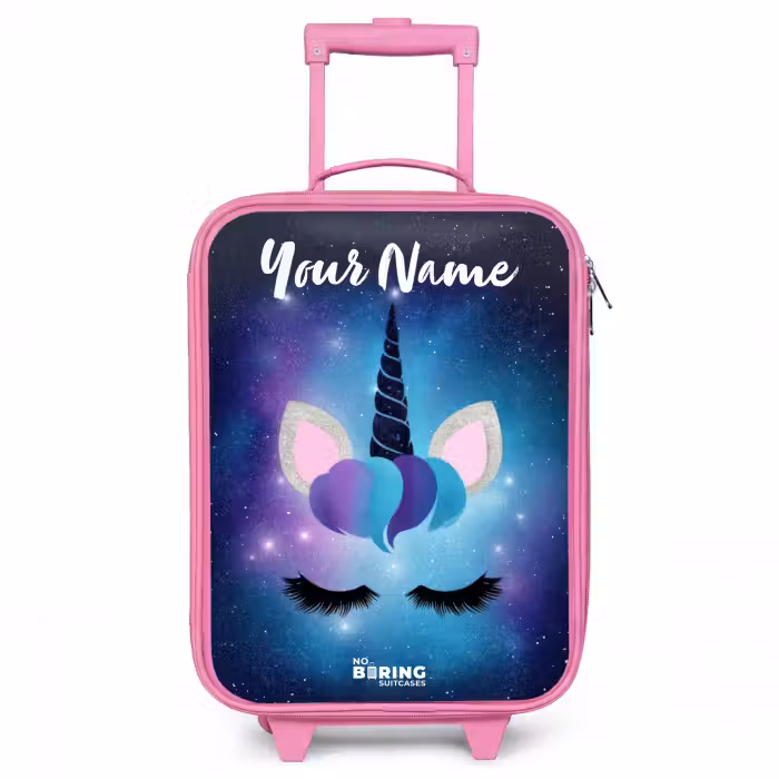 Children's suitcase with name - Pink - Unicorn - Stars - Blue