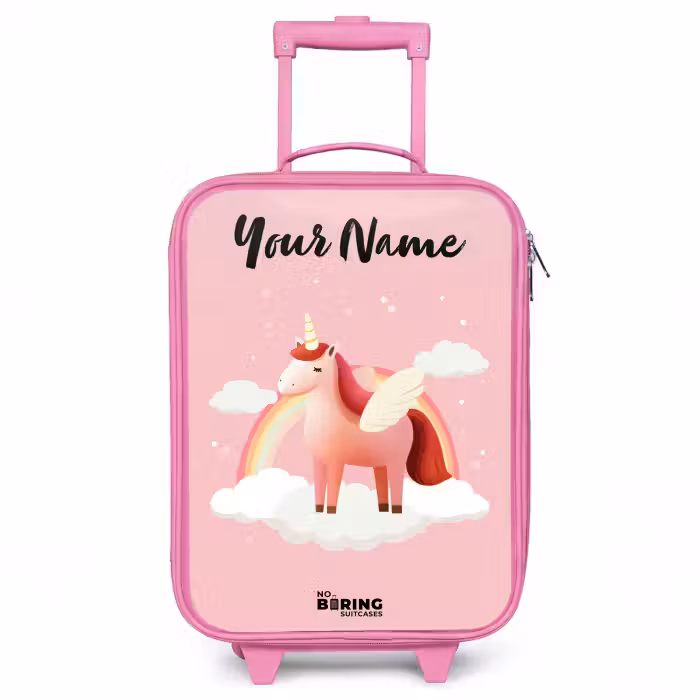 Children's suitcase with name - Pink - Unicorn - Wings - Pink - Rainbow