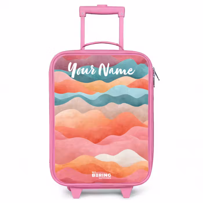Children's suitcase with name - Pink - Waves - Colorful - Abstract