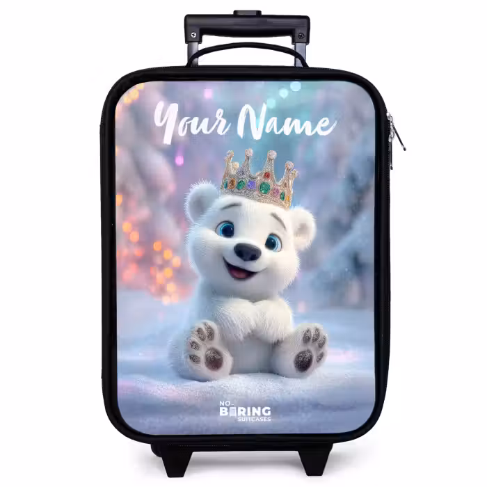 Children's suitcase with name - Polar bear - Crown - Winter