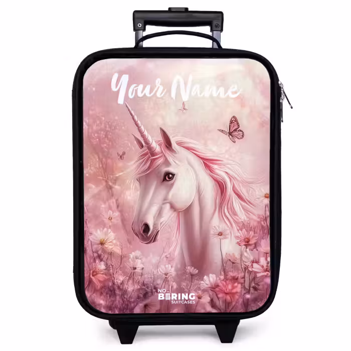 Children's suitcase with name - Unicorn - Pink - Butterfly - Flowers