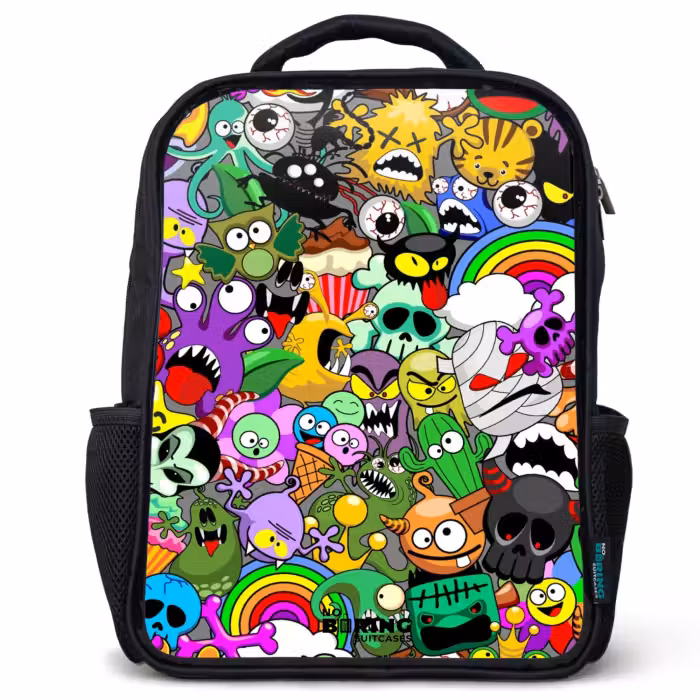 Kids backpack - Black - Chaotic colorful monster pattern