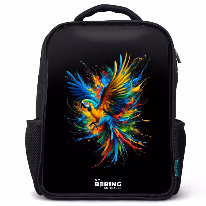 Kids backpack - Black - Colorful parrot