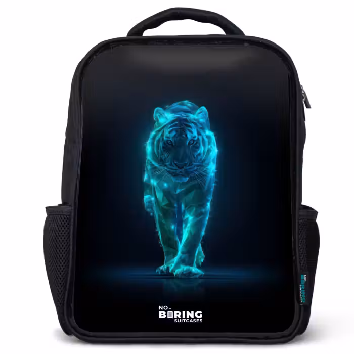Kids backpack - Black - Glowing tiger in motion