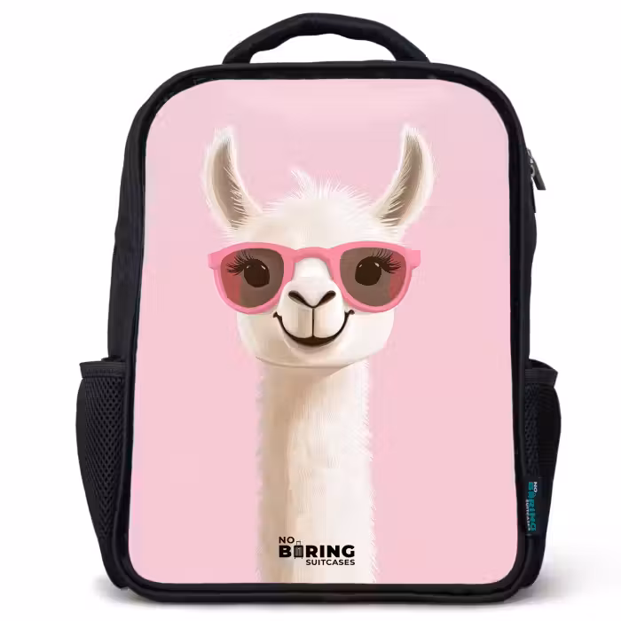 Kids backpack - Black - Llama - White - Sunglasses - Eyelashes