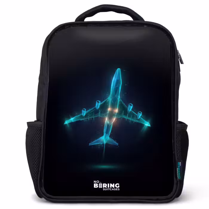 Kids backpack - Black - Luminous airplane