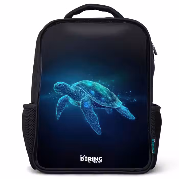 Kids backpack - Black - Luminous turtle in digital ocean