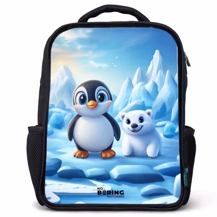 Kids backpack - Black - Penguin and polar bear on ice floes