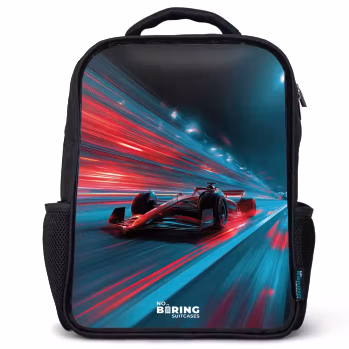 Kids backpack - Black - Race car - Track - Neon - Lighting