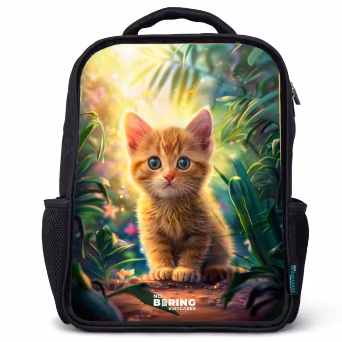 Kids backpack - Black - Red kitte in green nature