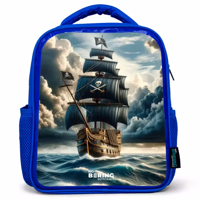 Kids backpack - Blue - Pirate ship on a raging sea