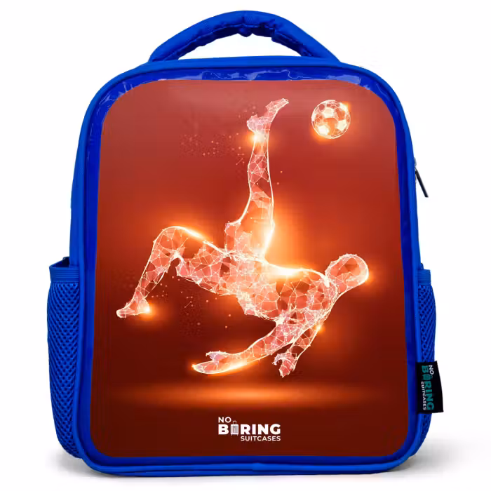 Kids backpack - Blue - Red glowing soccer player in action
