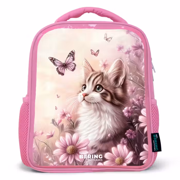 Kids backpack - Pink - Cat - Purple - Butterflies - Flowers